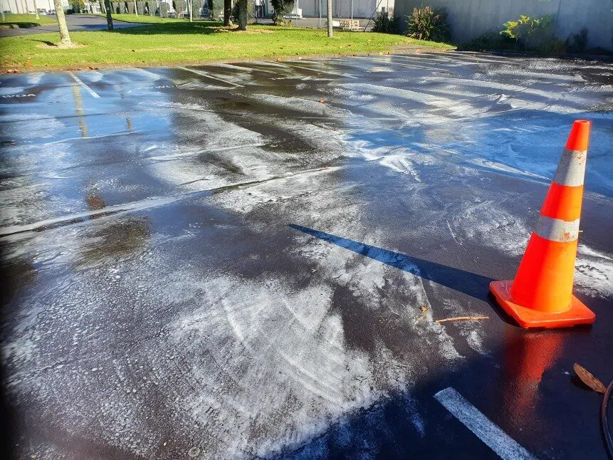 Car park washed and coned off