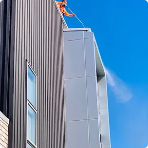 Three-storey townhouses being washed